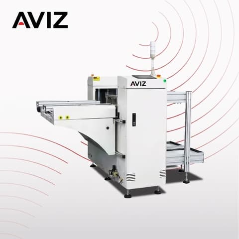 AVIZ Micro Dual PCB Loader for Board Transfer Control - تحميل وتفريغ ونقل وتخزين PCB المؤقت AVIZ Micro Dual PCB Loader for Board Transfer Control منظر المعدة ضمن حركة PCB مستقرة بين مراحل العملية