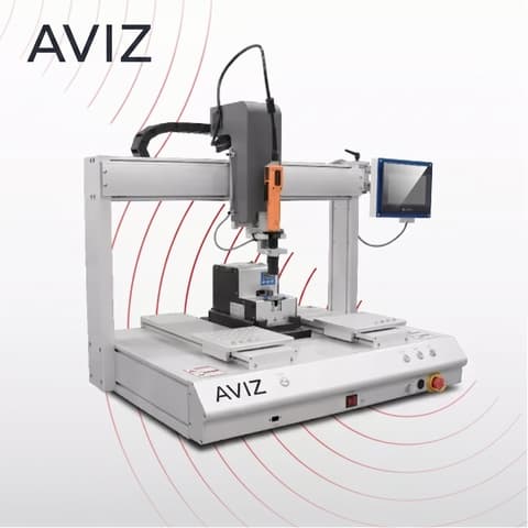 AVIZ Driver Locking Screwing Robot for Repeatable Workcell Control - benchtop automation robots AVIZ Driver Locking Screwing Robot for Repeatable Workcell Control equipment view for repeatable cell automation for soldering, dispensing, screwing, or routing