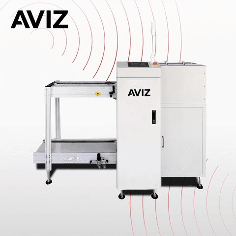 AVIZ End Folding PCB Loader for Board Transfer Control - PCB loading, unloading, conveying, and buffering AVIZ End Folding PCB Loader for Board Transfer Control equipment view for stable PCB movement between process stages