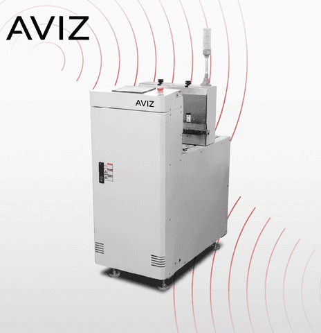 AVIZ Stacker Bare PCB Loader Unloader for Board Transfer Control - تحميل وتفريغ ونقل وتخزين PCB المؤقت AVIZ Stacker Bare PCB Loader Unloader for Board Transfer Control منظر المعدة ضمن حركة PCB مستقرة بين مراحل العملية